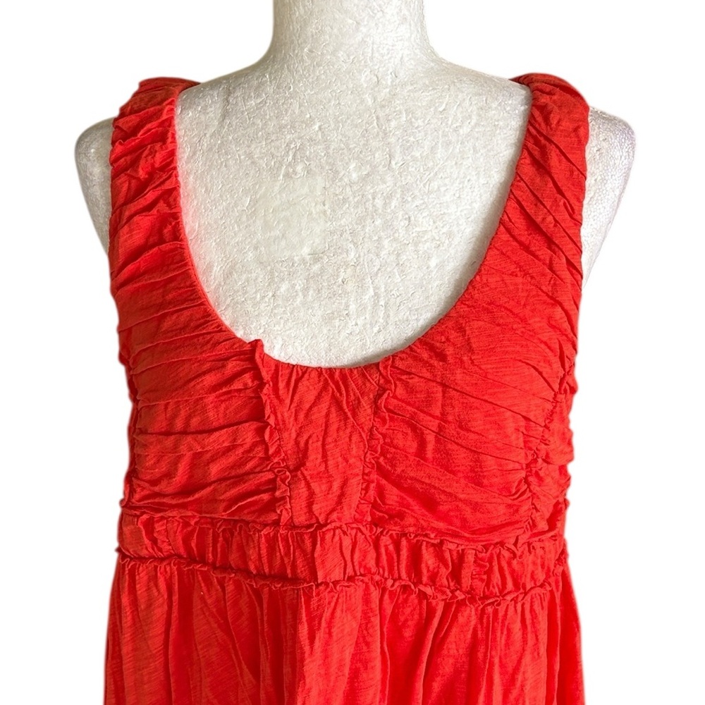 Anthropologie Ric Rac Rio Ras Orange Red Ruched Sleeveless Swing Tank Top - M - Picture 2 of 11